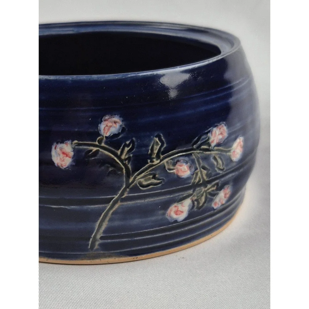Signed Studio Art Pottery Covered Candy Dish Bathroom Vanity Jar Blue with Lid